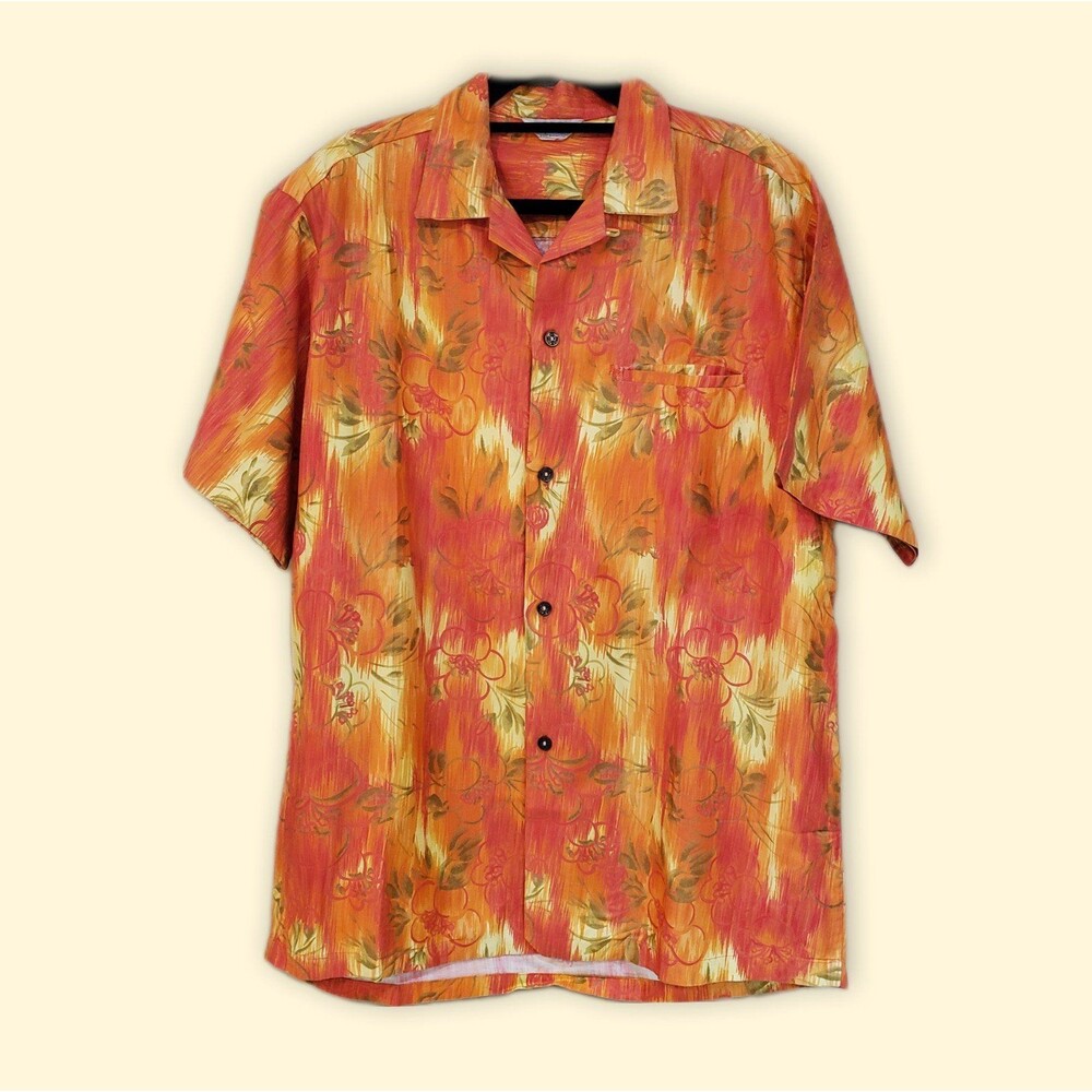 1960s Streetwear Surfer Orange Floral Print Hawaiian Shirt Tropicana